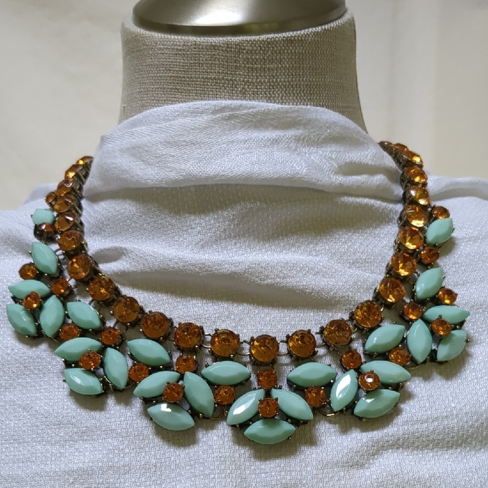 J. Crew Vintage Brown & Mint Statement Necklace